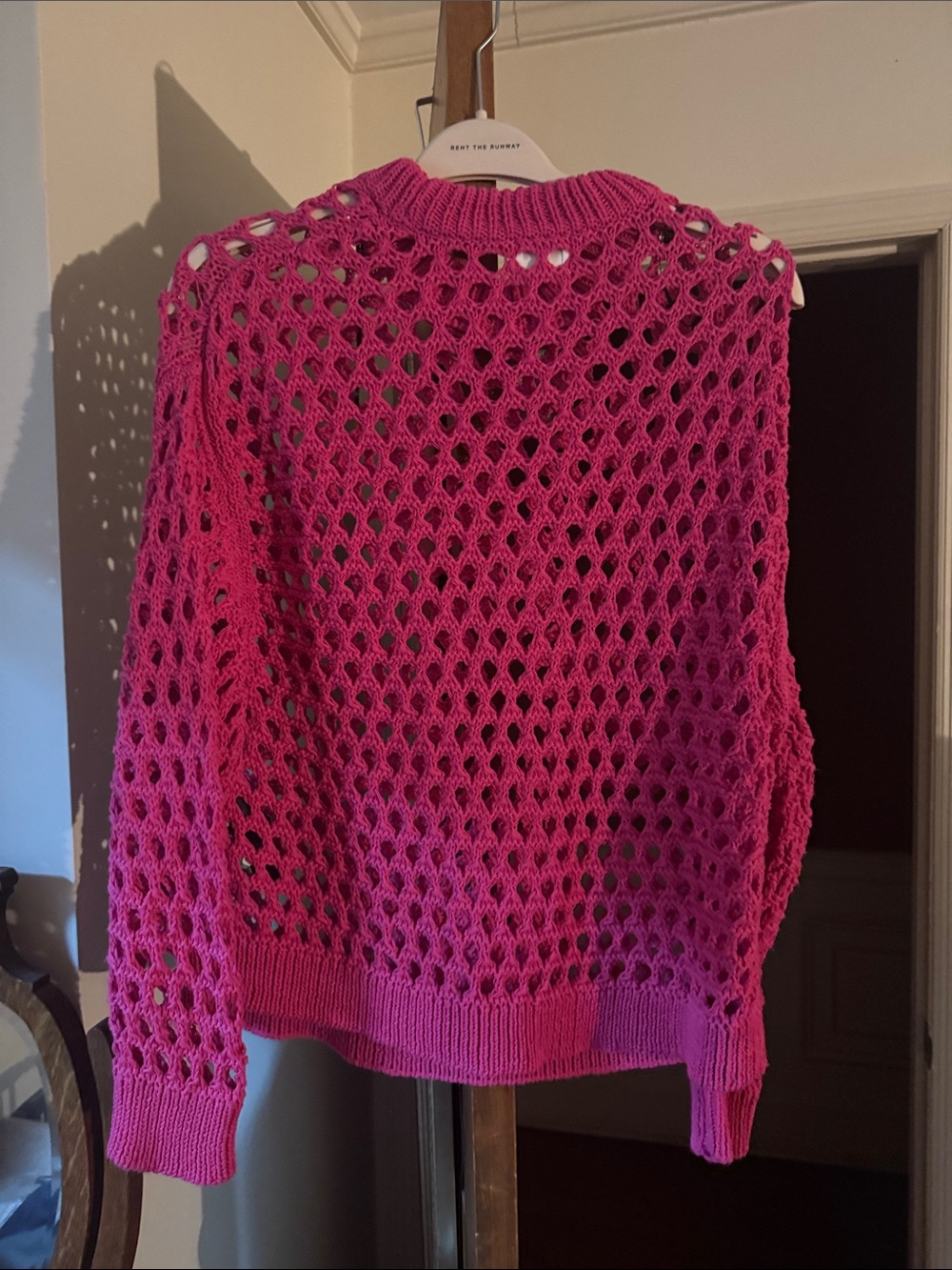 H&M Open-Knit Crewneck Sweater in Bright Pink
